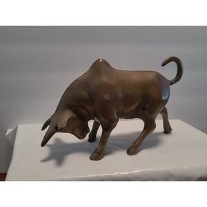 Vintage Bronze Patenia Charging‎ Bull Sculpture Wall Street Bull 7" X 4.5"